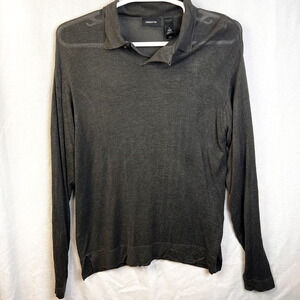 Claibourne Silk Sweater Men's XL Dark Gray Collared Lightweight Work Minimalist
